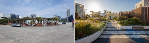 ◇서울역 옥상정원 조성 전(왼쪽)과 후 /사진=서울시 제공