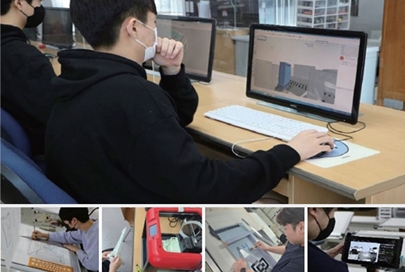 ◇조합 기술교육원에서 전문기술인력양성과정 수강생들이 디지털건축설계(BIM) 교육을 받고 있다.